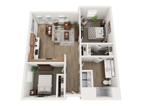 Floor plan for 2 beds, 1 bath, 892 sqft